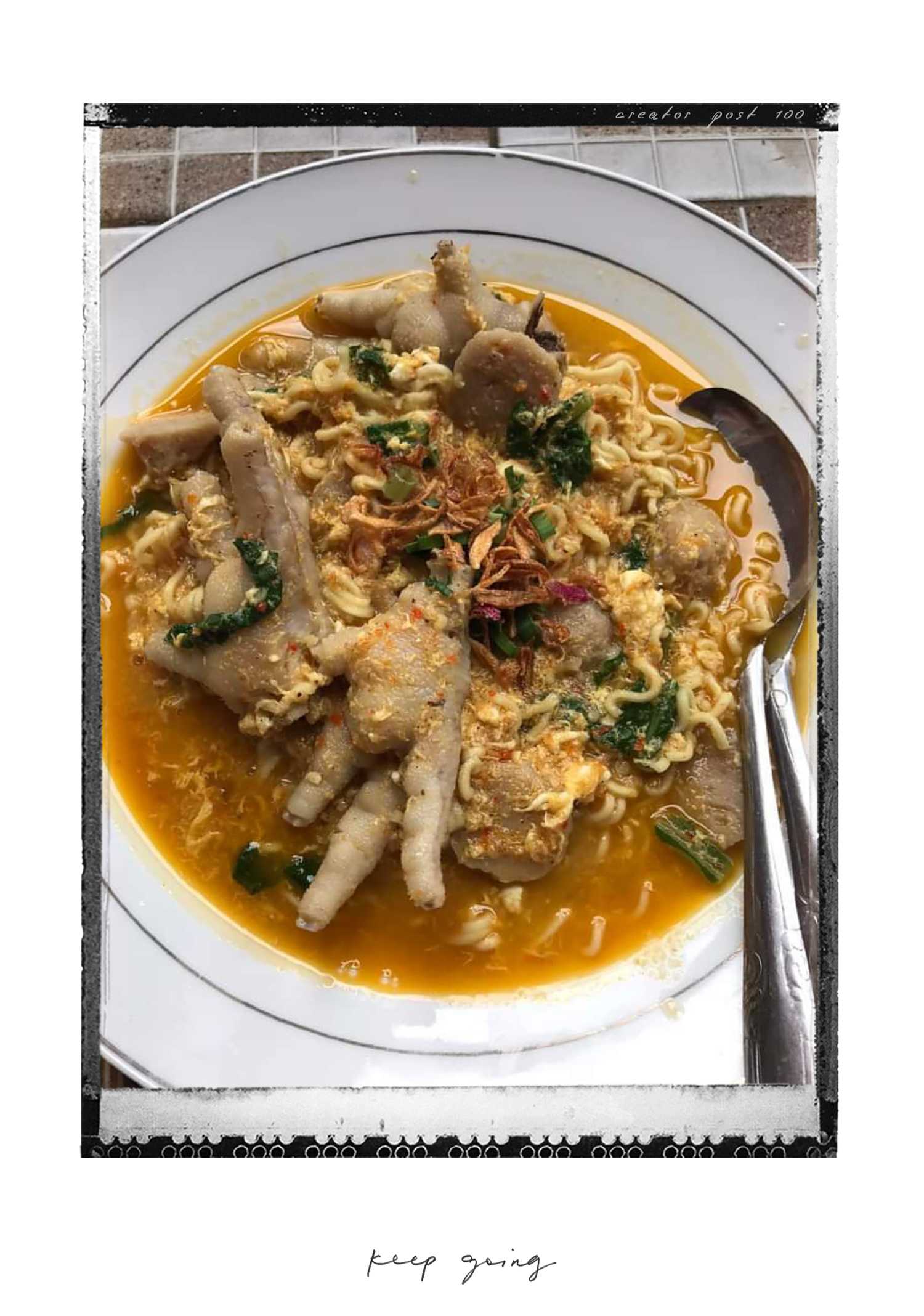 Seblak (bakso+sosis+telur+ceker+kerupuk+sawi+indomi